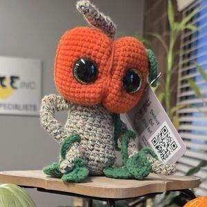 Crocheted Owl with Green and Orange Pumpkins